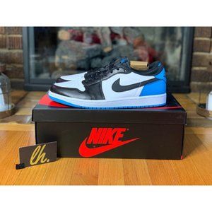 Size 11 Air Jordan 1 Retro Low OG “Black Dark Powder Blue” Athletic Sneakers CZ0